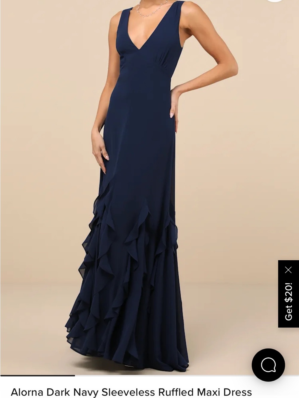 NWT LULUS Alorna Dark Navy Sleeveless Ruffled Maxi Dress